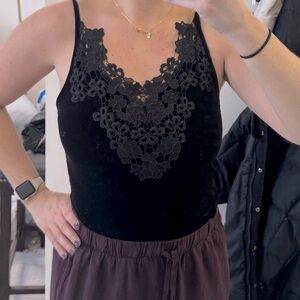 Velvet black lace bodysuit. Size medium. Super comfy!! And great for winter